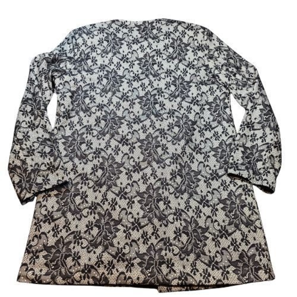 Womens 14 Black White Floral Lace Open Front Cardigan Jacket Retro 80s Career